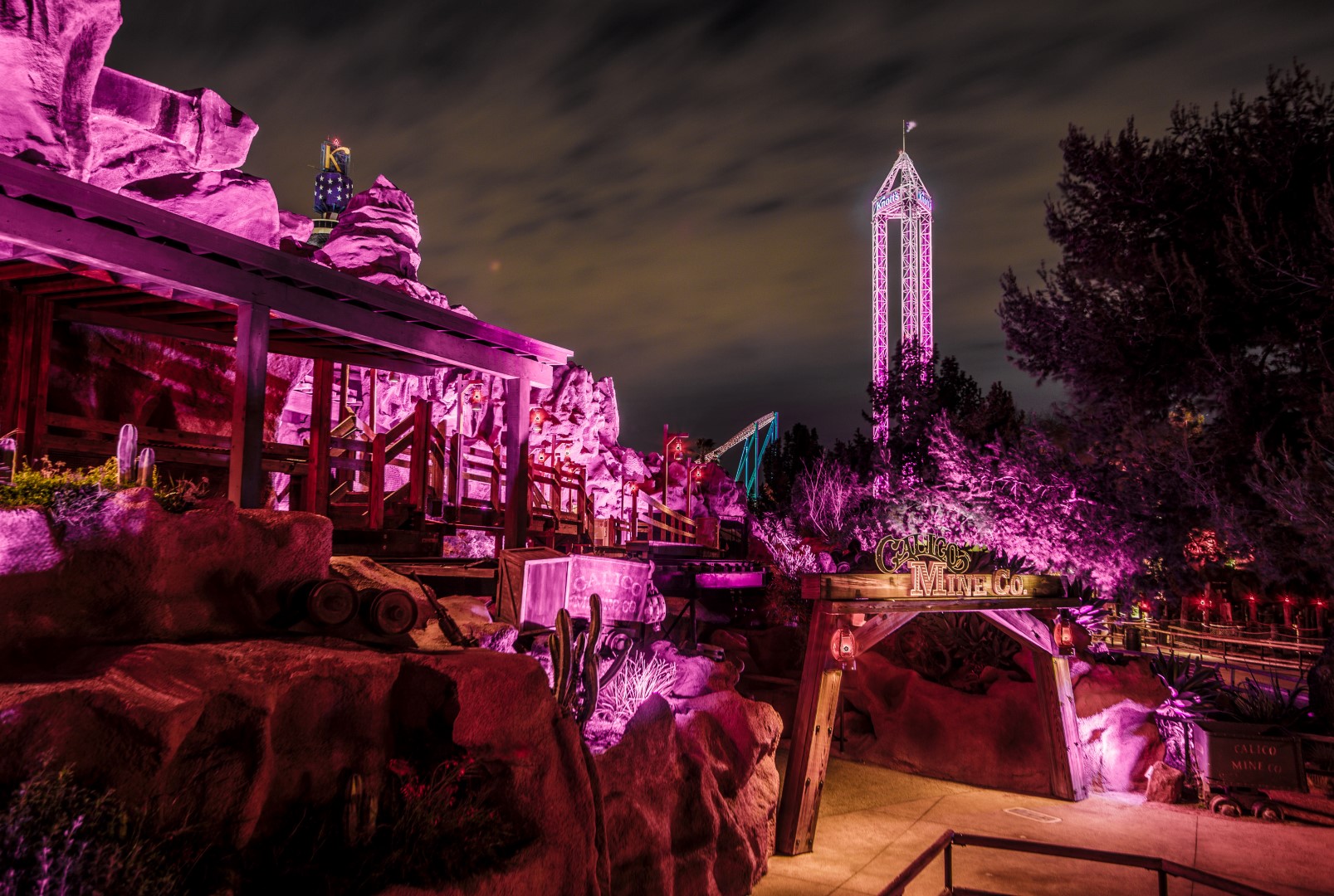 Knott's Calico Mine Ride and Supreme Scream_Pink for a Cure_Side Angle (Large)